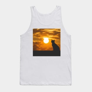 Black Cat Watching Sunset Tank Top